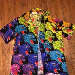 Gucci Panther Face Bowling Shirt M Silk 